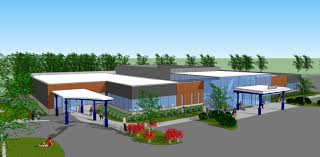 Artist conceptual drawings of the Brockville CPHC community care facility. It is a collage of the various building views and elevations.